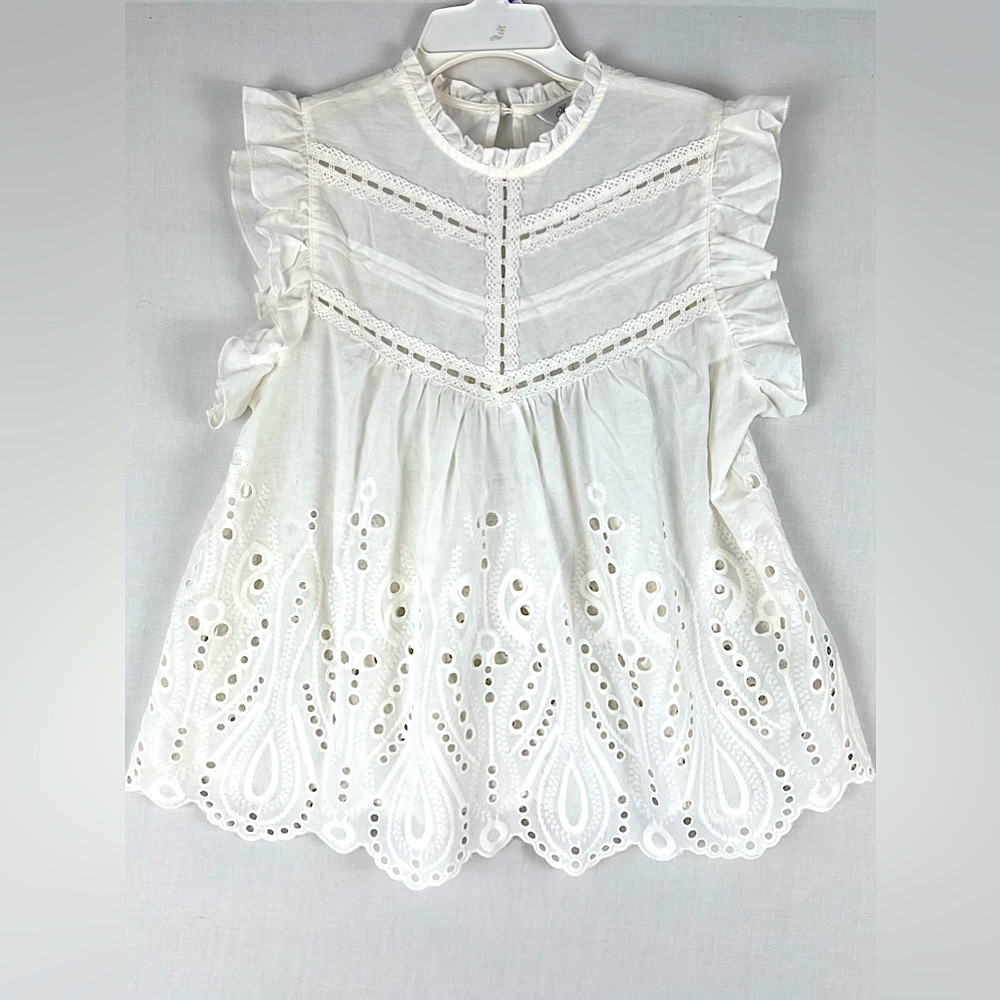 Honey & T Women’s White Lace Floral Blouse Size Medium